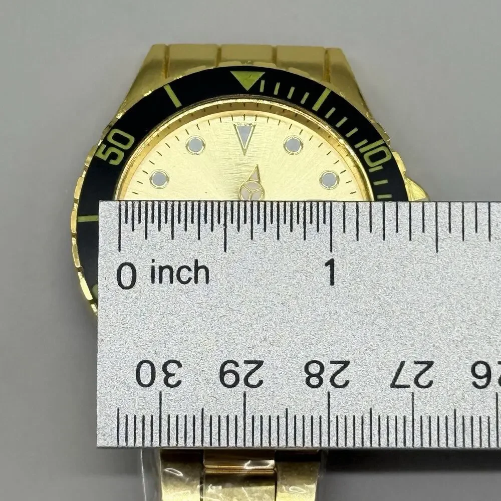 Men's Gold Dial Quartz Watch Stainless Steel Submariner Style Sports Wristwatch